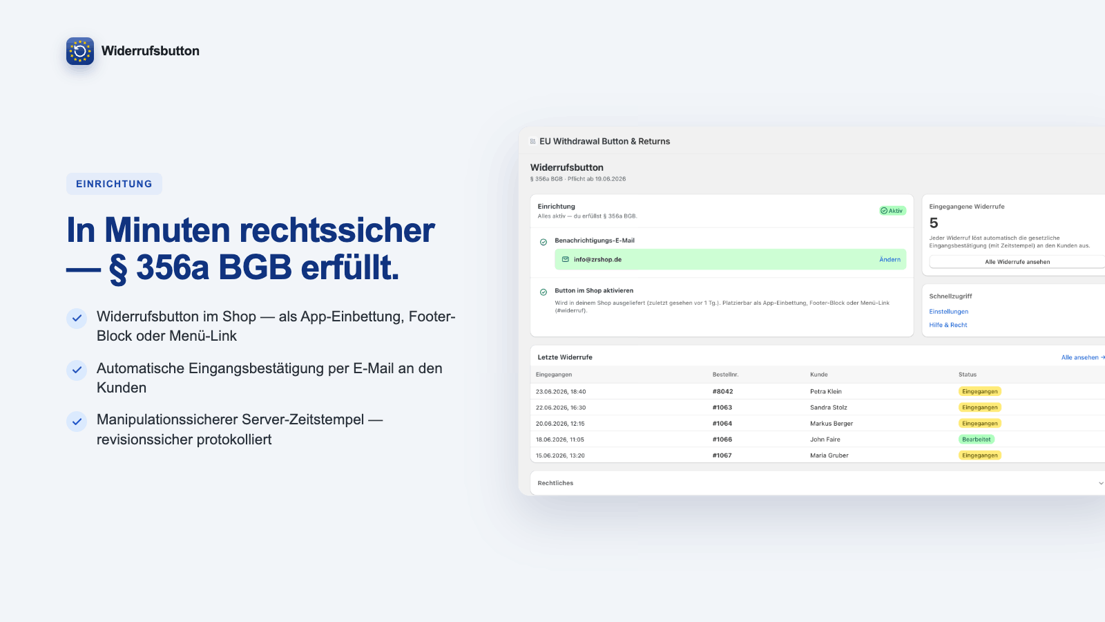 Einrichtung des Widerrufsbuttons im Shopify-Theme-Editor
